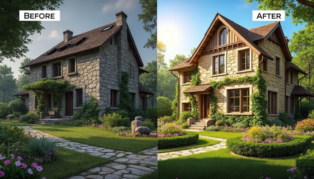 Rénovation d’une maison en pierre un avantaprès saisissant — free download