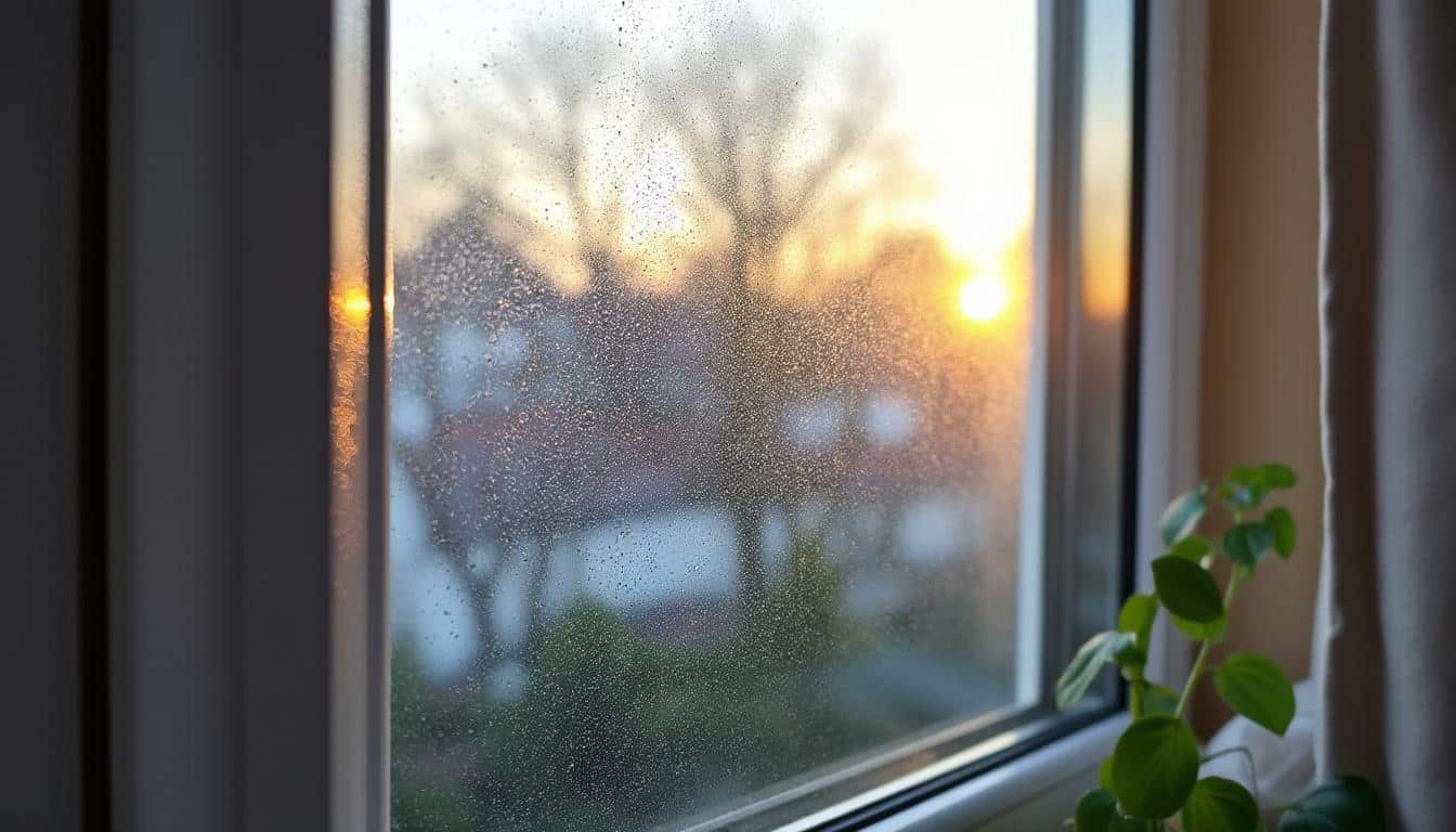 Illustration: Comprendre le phénomène de condensation sur une fenêtre à double vitrage et ses défauts